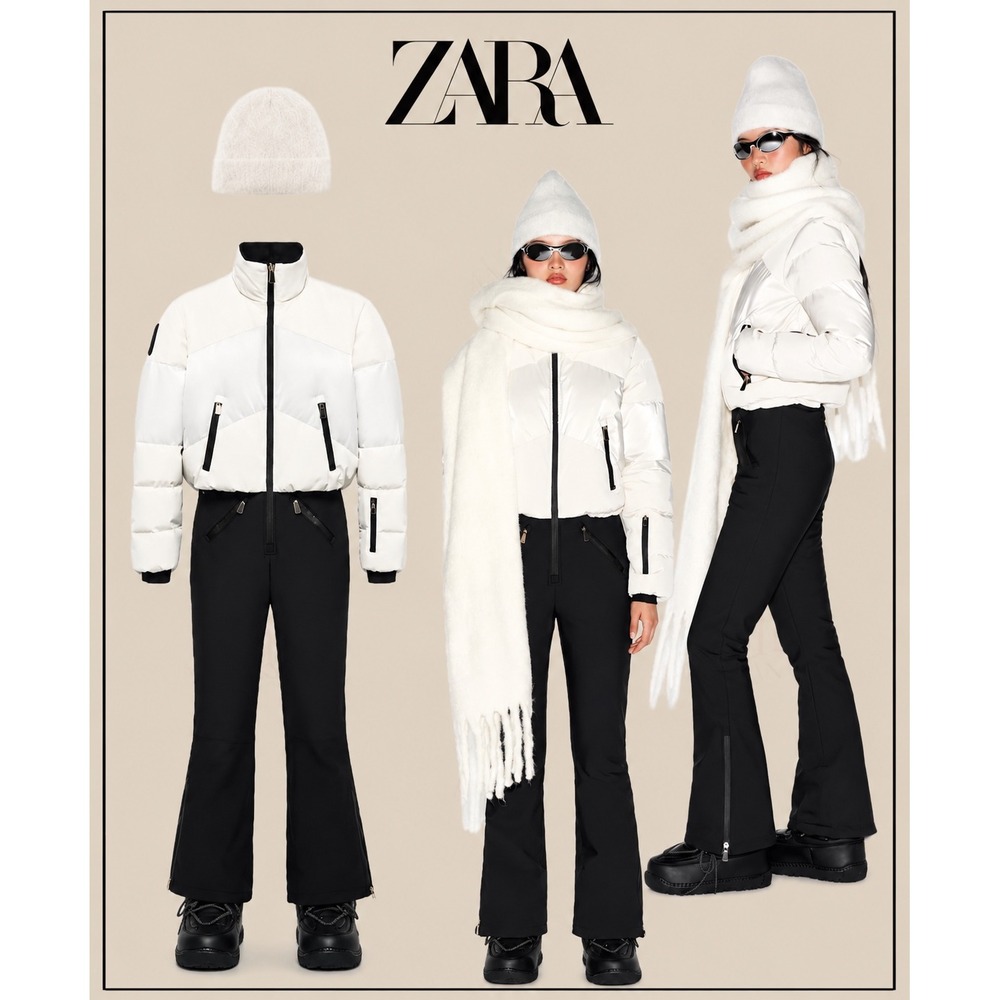 Zara Ski Collection White Black Puffer Jumpsuit RECCO Technology Small NWT